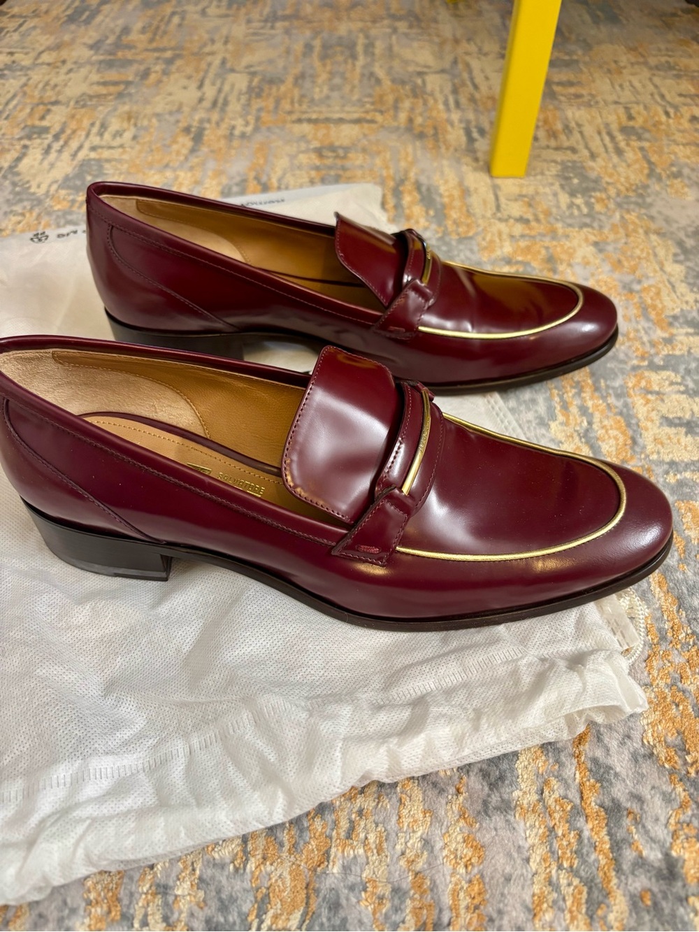 Salvatore Ferragamo Burgundy Leather Loafers with Gold Trim - Picture 4 of 7